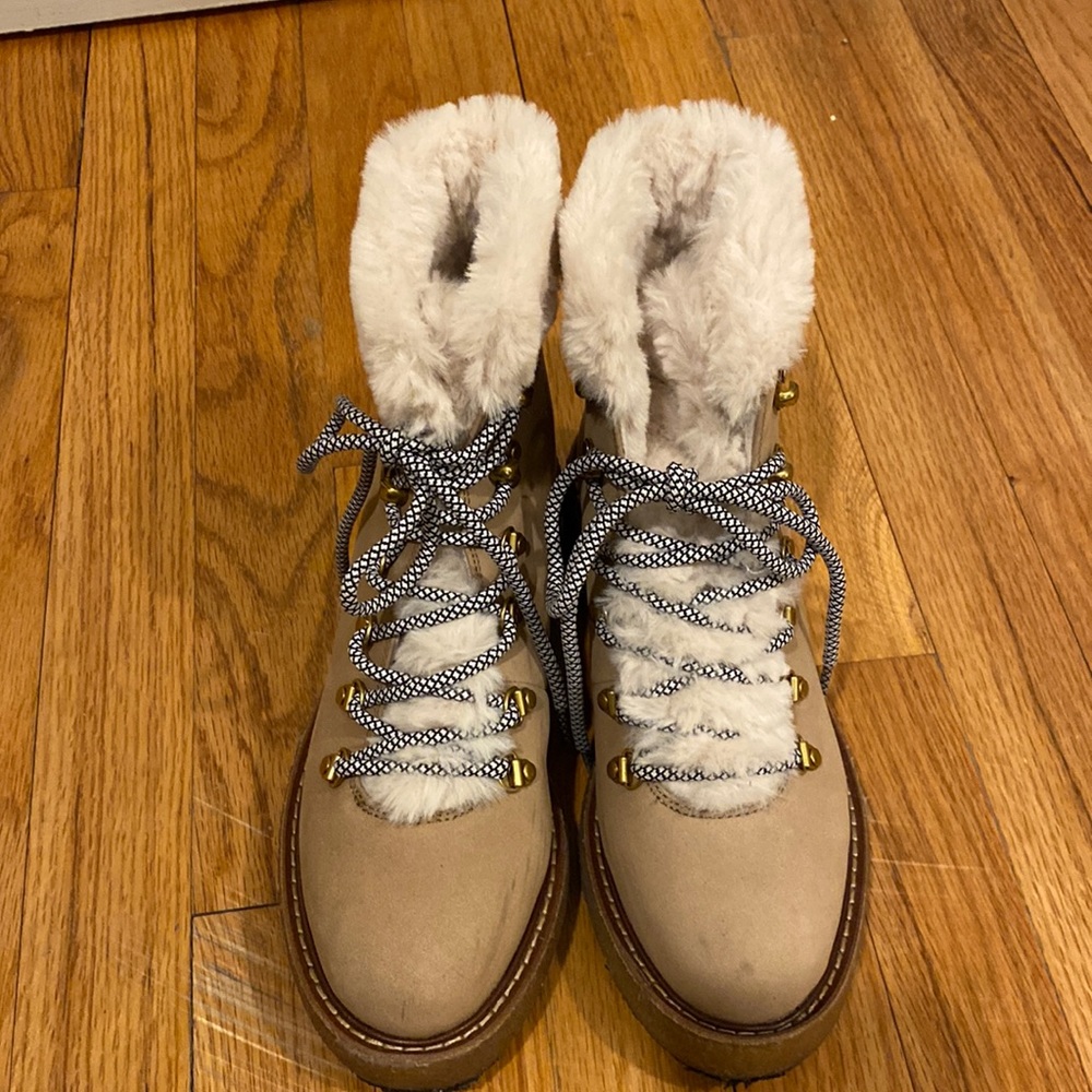 J. Crew furry shearling lace up boots